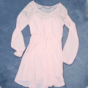 Pink sheer dress with lace detail & lining Size S